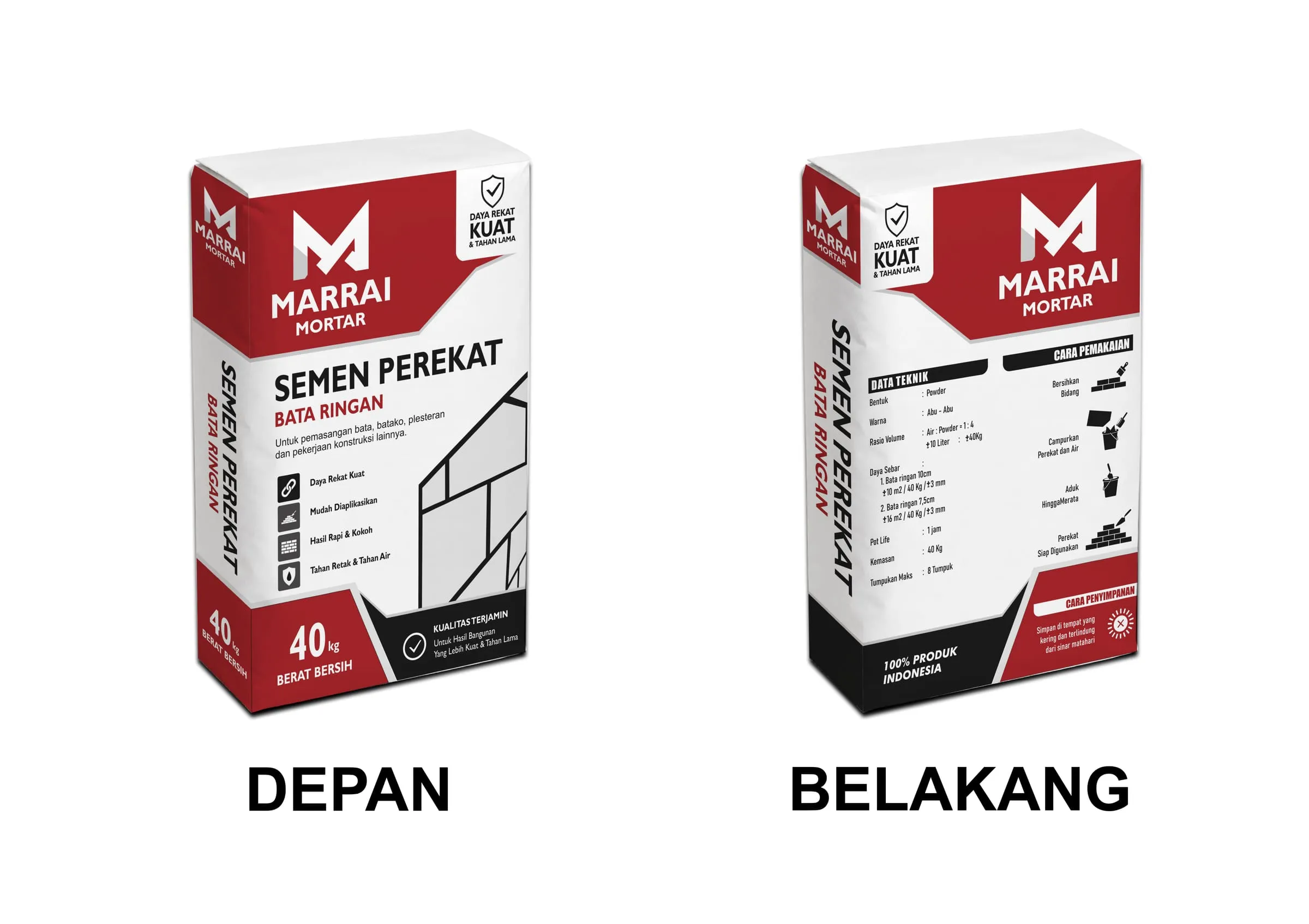Kemasan Marrai Mortar semen perekat bata ringan 40 kg